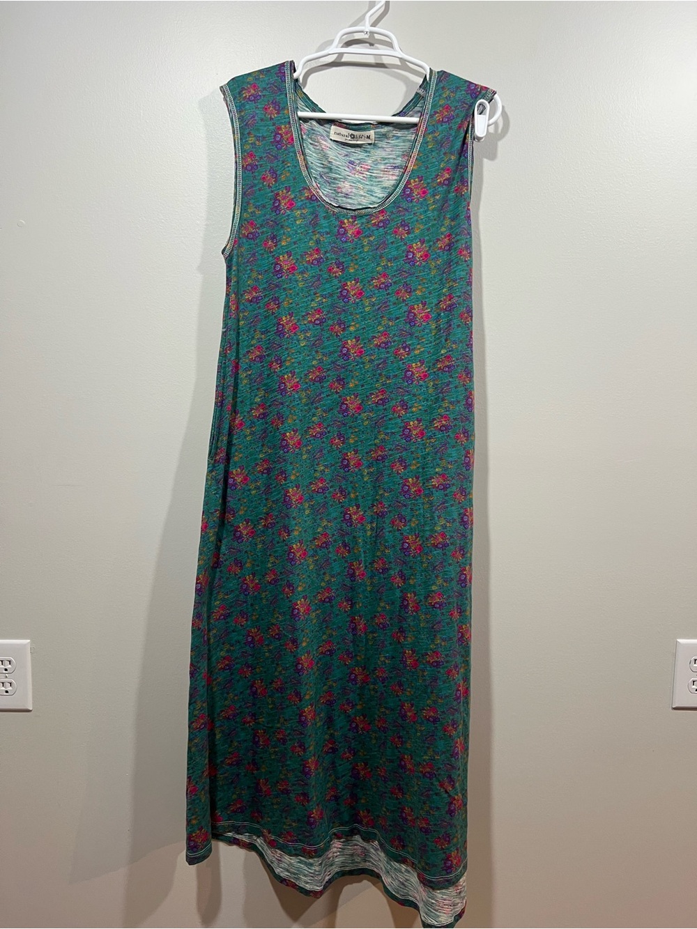 Natural Life Cotton Teal Floral Sleeveless Maxi Dress Medium